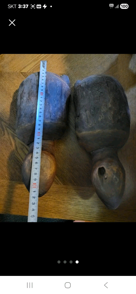 통나무조각 거북이한쌍골동품 가격조정--3