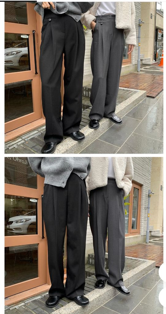 데일리쥬 made 텔츠 핀턱 와이드 슬랙스 검정--3