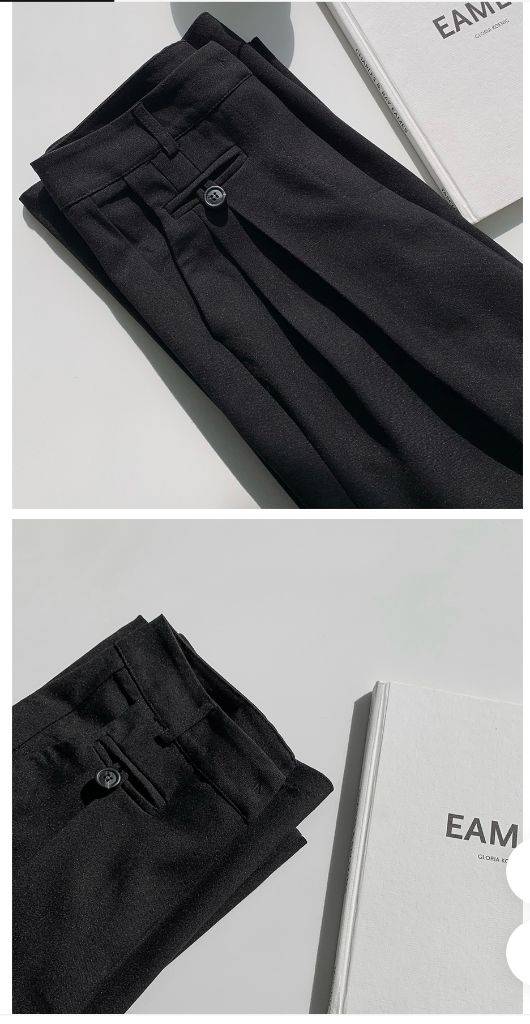 데일리쥬 made 텔츠 핀턱 와이드 슬랙스 검정--4