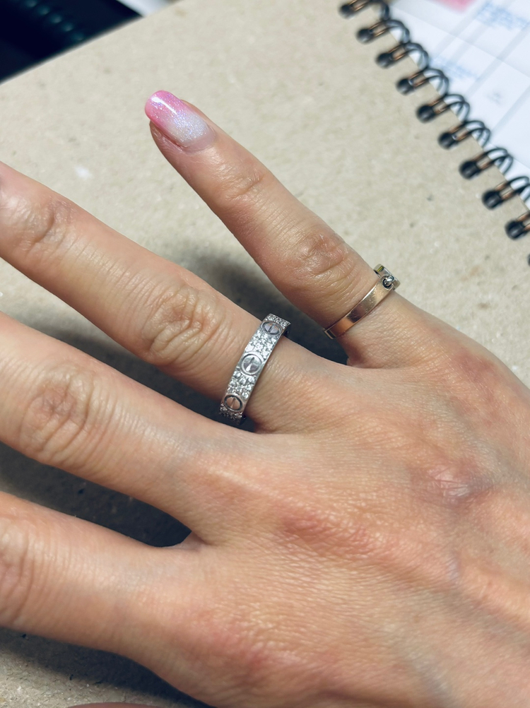 러브 화이트 디자인 반지 (화이트골드 14K) 큐몬드--1