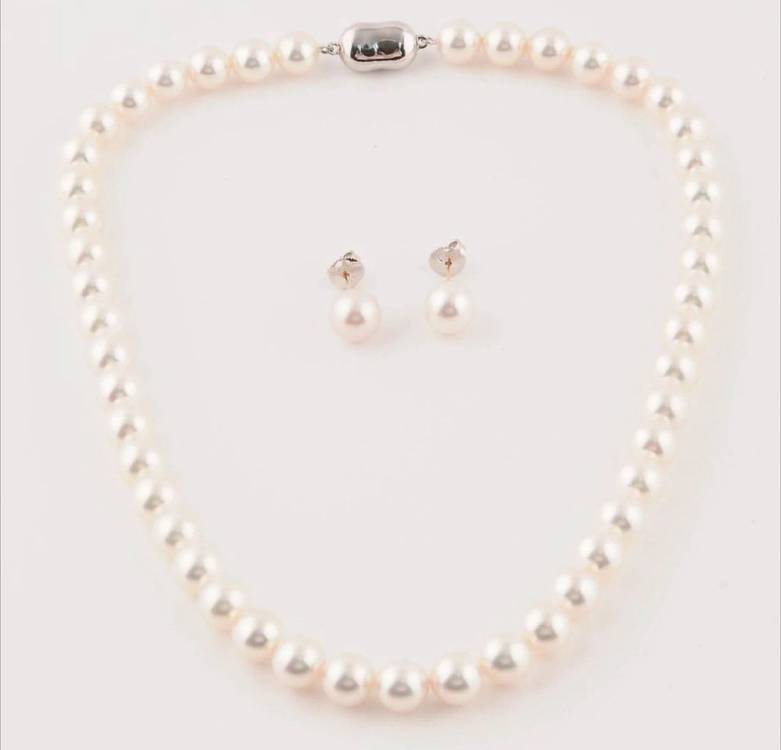 하나다마 최상급 아코야진주 8.5~9mm 비드목걸이 / 9.5~10mm 귀걸이 세트--1