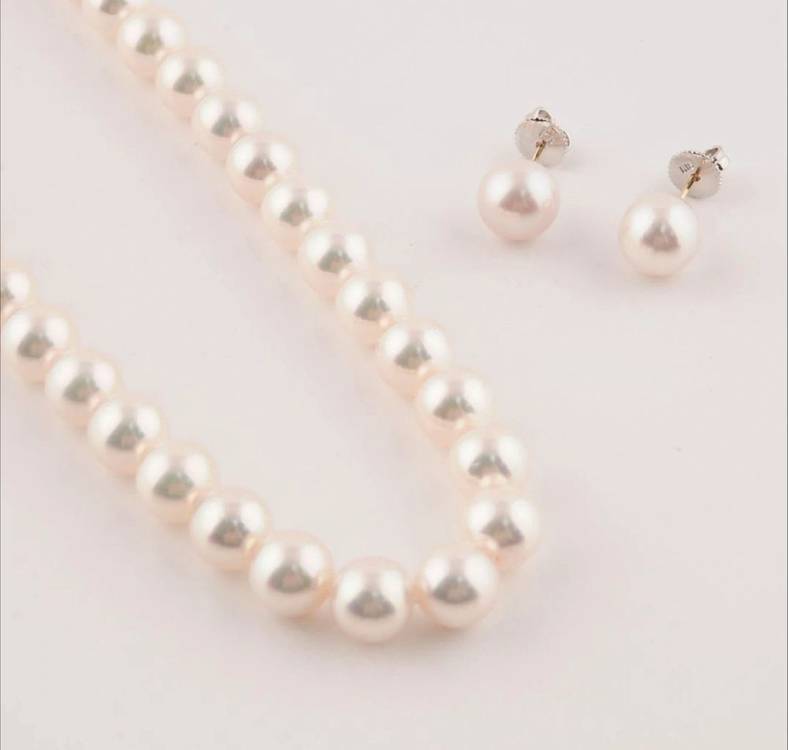 하나다마 최상급 아코야진주 8.5~9mm 비드목걸이 / 9.5~10mm 귀걸이 세트--2
