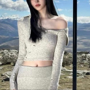 오프숄더 니트 가디건 스커트 세트 봄가을니트셋업