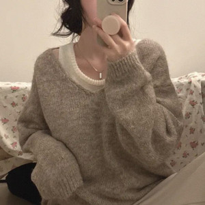 에이블리 브이넥 원오프숄더 루즈핏 니트 판매 이미지