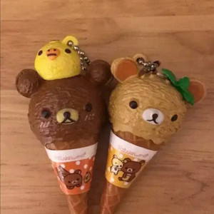 레어! 일본 고전풍 리락쿠마 아이스크림 키링 세트 피규어 똥사이즈 딸기 이미지