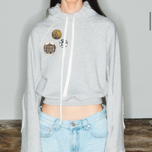 오픈와이와이 레글런 크롭 후디 그레이 패치 후드티