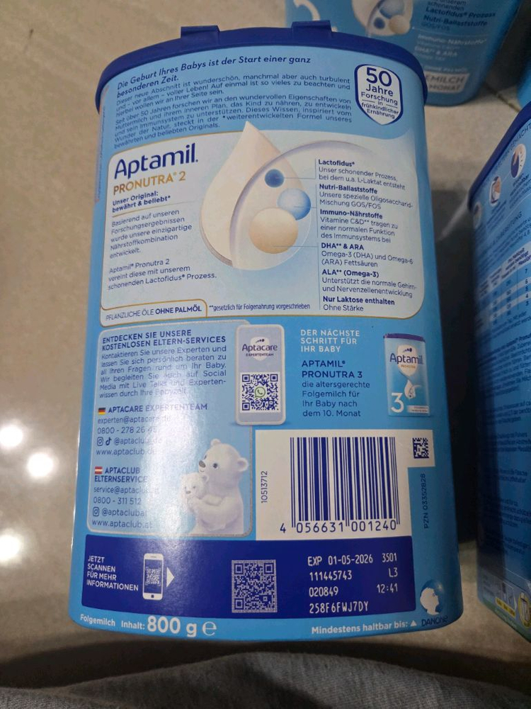 압타밀 프로누트라 2단계 800g 5캔 세트--3