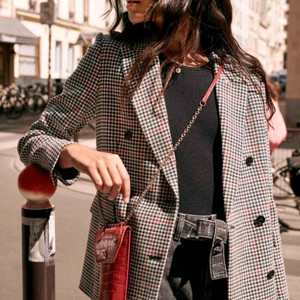 Maje 체크 더블 자켓 + 스커트 셋업 38