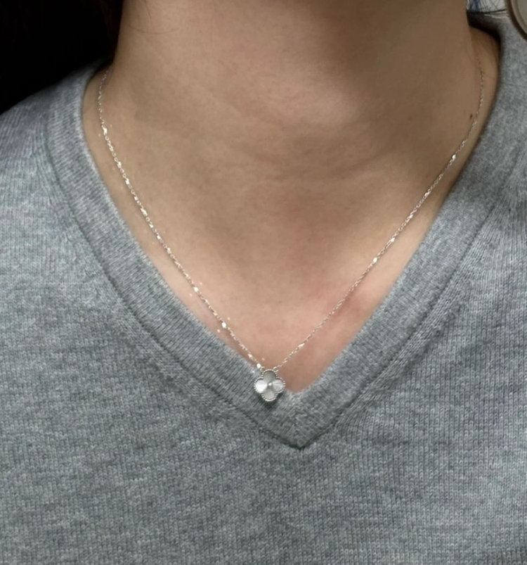 14k 화이트골드 클로버 목걸이 반클리프 제작 목걸이 택포--8