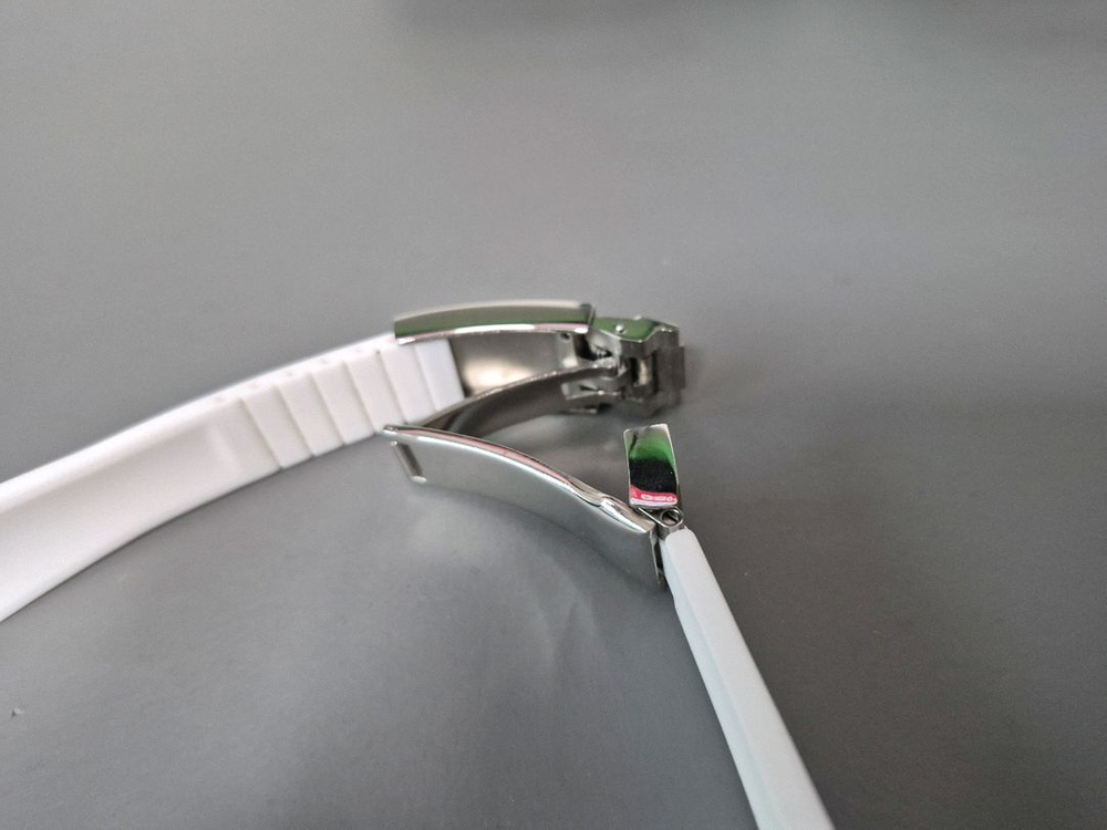 시계 화이트 러버밴드 스트랩 콤비버클--4