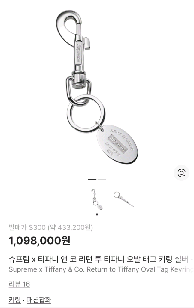 티파니앤코x슈프림 리턴 투 티파니 오발 태그 키링 실버--5