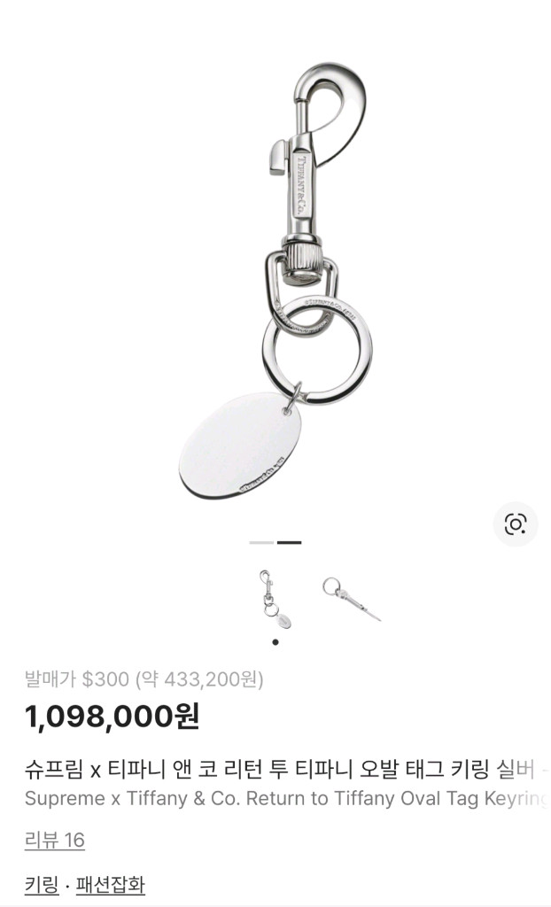 티파니앤코x슈프림 리턴 투 티파니 오발 태그 키링 실버--6