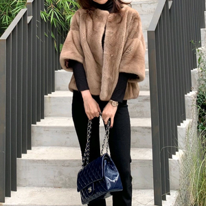 [새제품] 하이넥 파스텔 밍크 7부 소매 베스트 퍼플등급