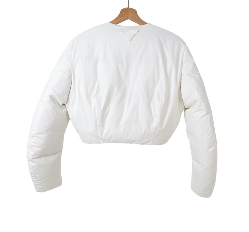 38 프라다 여성 삼각로고 크롭 다운 패딩 자켓 화이트--2