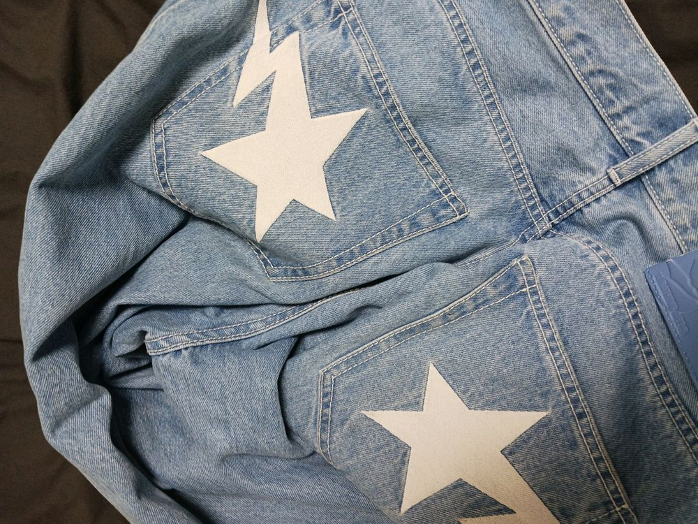 정품 베이프 스타패치 바지 데님 팬츠 배기바지--1