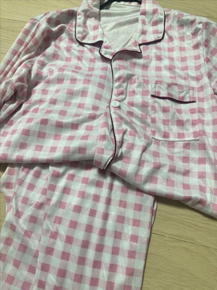 핑크잠옷 체크무늬--1