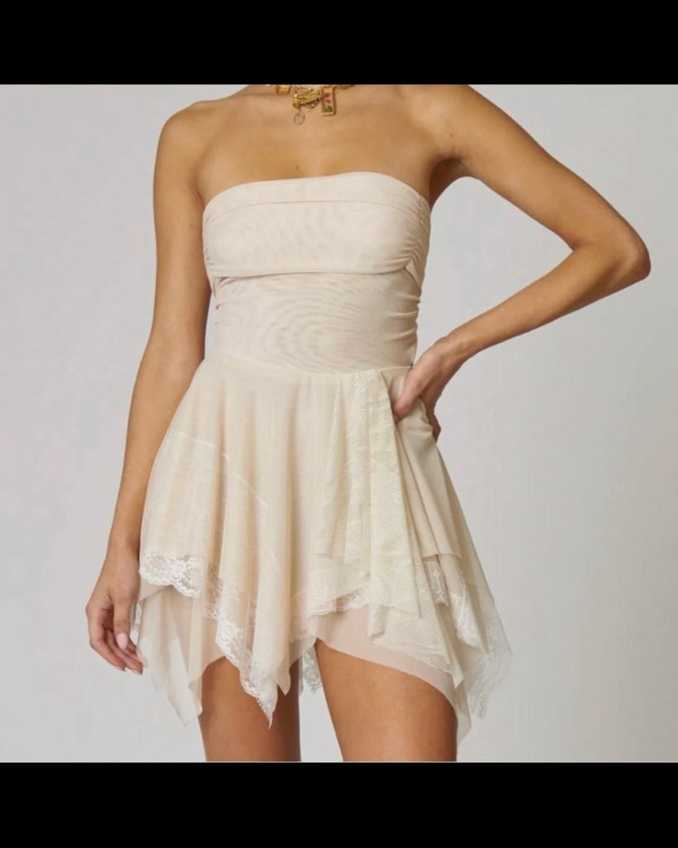 FaitParFoutch 페넬로페 레이스 튜브탑 미니원피스 휴양지원피스--3