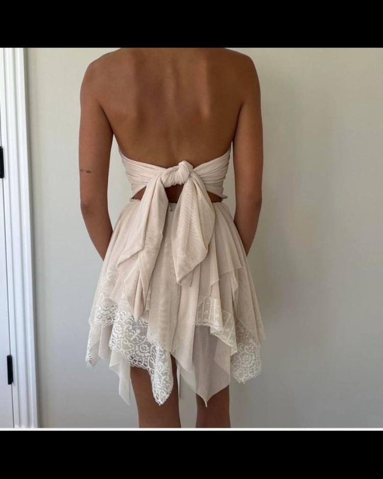 FaitParFoutch 페넬로페 레이스 튜브탑 미니원피스 휴양지원피스--4