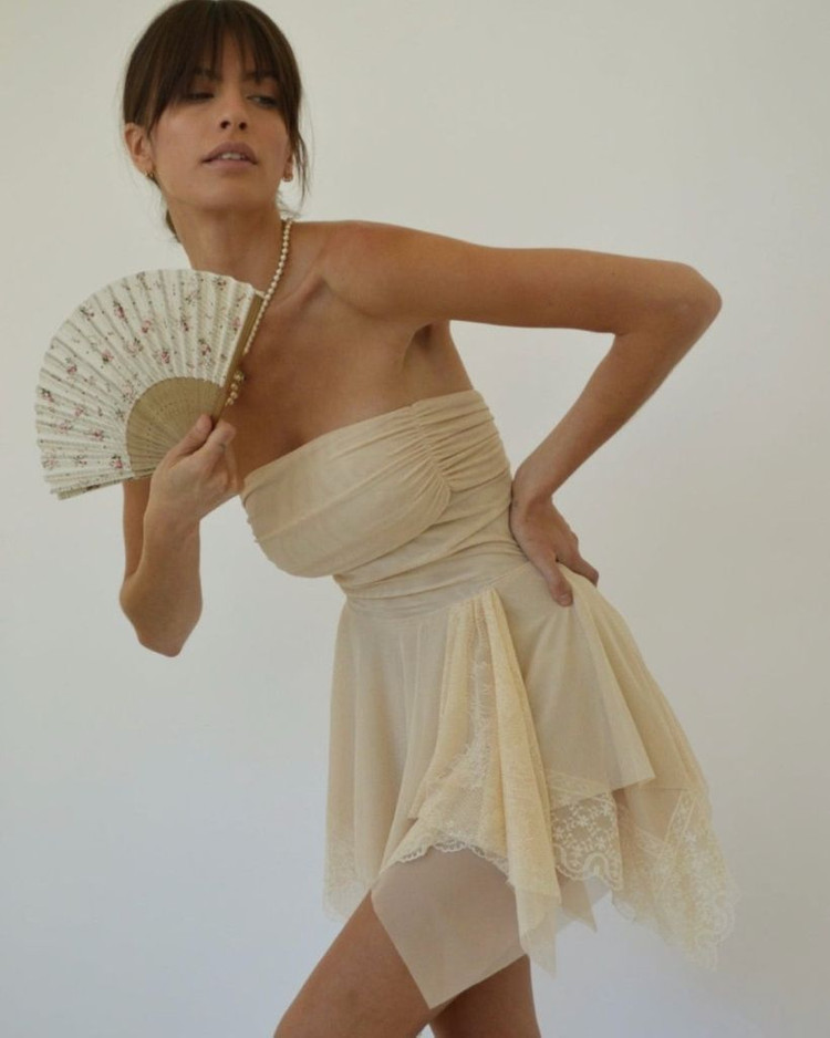 FaitParFoutch 페넬로페 레이스 튜브탑 미니원피스 휴양지원피스--5