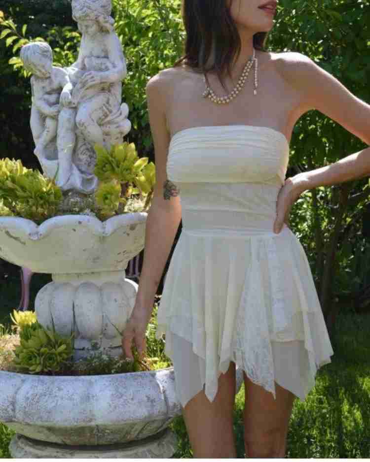 FaitParFoutch 페넬로페 레이스 튜브탑 미니원피스 휴양지원피스--7