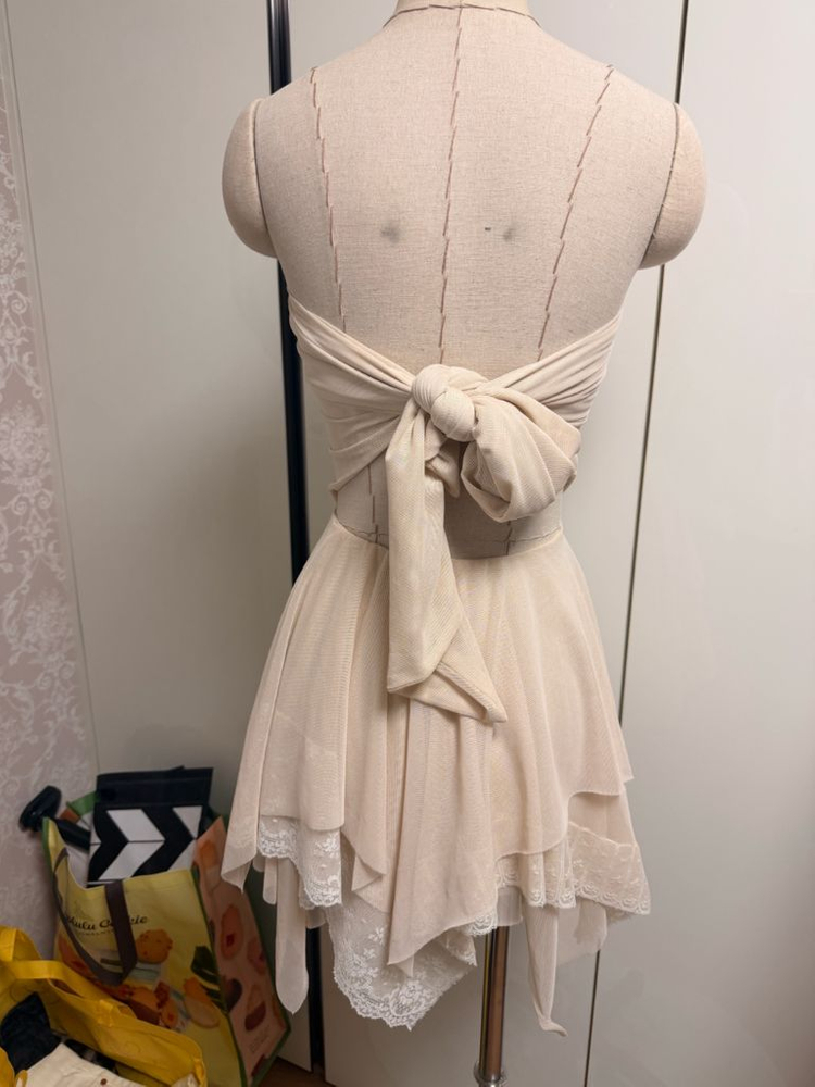 FaitParFoutch 페넬로페 레이스 튜브탑 미니원피스 휴양지원피스--9