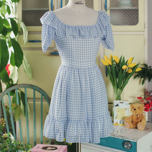 밀크코코아 스퀘어 원피스 체크 원피스 오프숄더 원피스 일본 빈티지 히메갸루 리즈리사