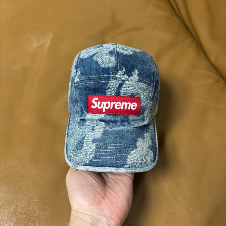 슈프림 캠프캡 모자 박스로고 플레임 데님--1