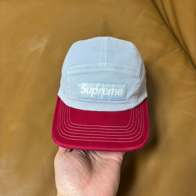슈프림 캠프캡 모자 박스로고 투톤 라이트 블루 레드--1