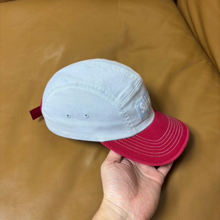 슈프림 캠프캡 모자 박스로고 투톤 라이트 블루 레드--2