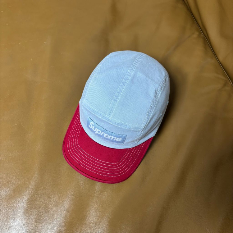 슈프림 캠프캡 모자 박스로고 투톤 라이트 블루 레드--4