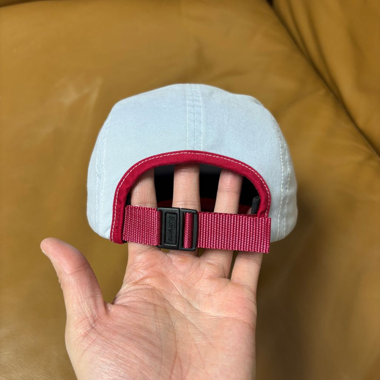 슈프림 캠프캡 모자 박스로고 투톤 라이트 블루 레드--6