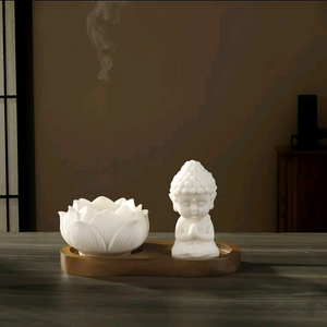 감성 불상 인테리어 석고 방향제 세트 불상 1쌍 원목받침대 연꽃