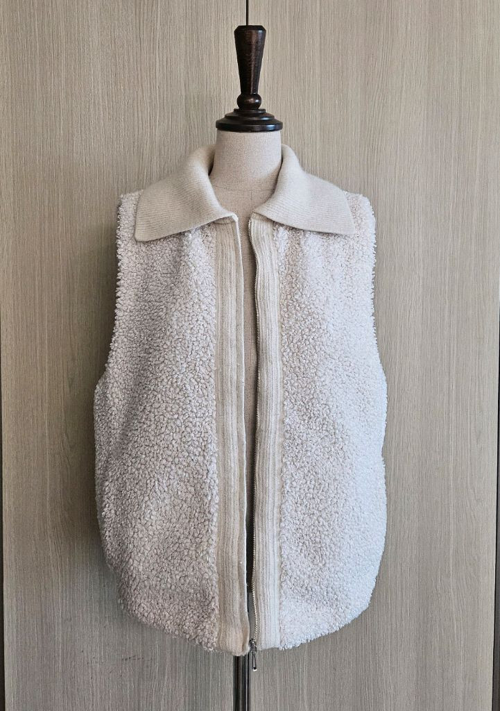 룸나인 ROOM9 아이보리 뽀글이 니트카라 집업베스트조끼 밑단시보리 66--2