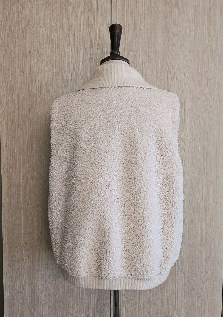 룸나인 ROOM9 아이보리 뽀글이 니트카라 집업베스트조끼 밑단시보리 66--4