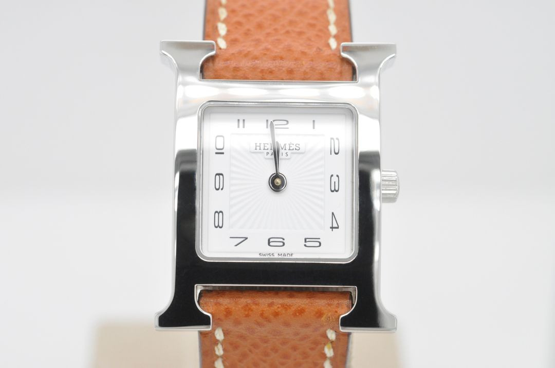 에르메스 H아워 은장 중고명품 손목시계 여성용 PM 사이즈 21mm 여성가죽시계--2