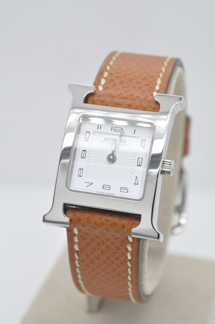 에르메스 H아워 은장 중고명품 손목시계 여성용 PM 사이즈 21mm 여성가죽시계--3