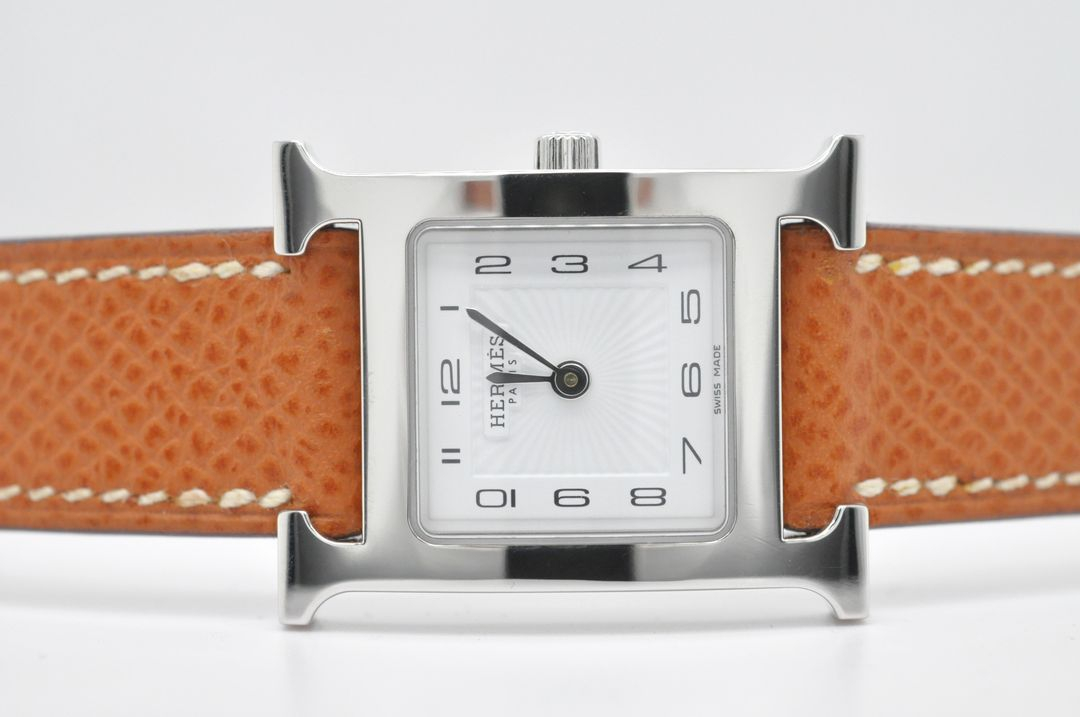 에르메스 H아워 은장 중고명품 손목시계 여성용 PM 사이즈 21mm 여성가죽시계--6