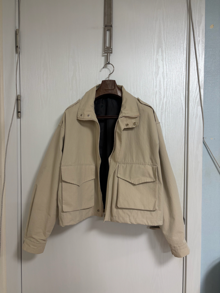 보세 아이보리 크롭 면자켓--6