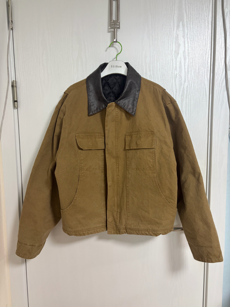 일본산 크롭 진베이지 면자켓 점퍼--5