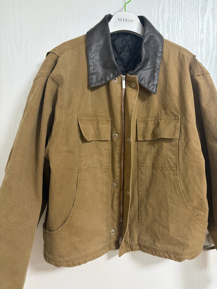 일본산 크롭 진베이지 면자켓 점퍼--6