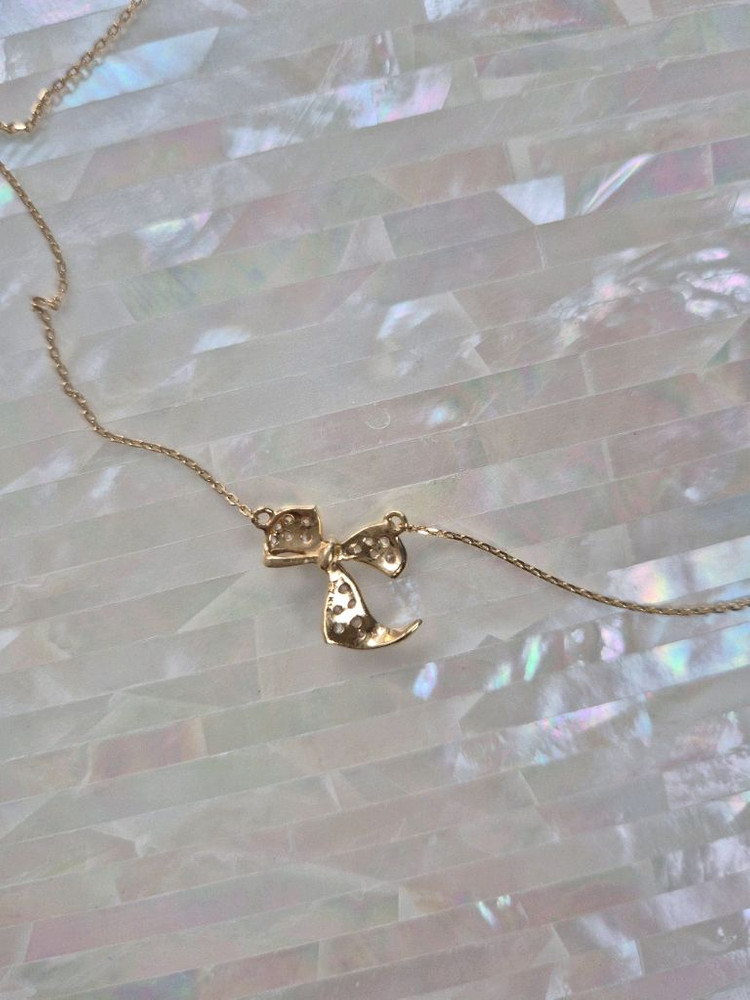 제이에스티나 14k 옐로골드 리본목걸이--2