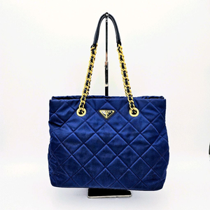 [중고명품셀렉트]프라다 블루 나일론 퀄팅 체인 숄더백