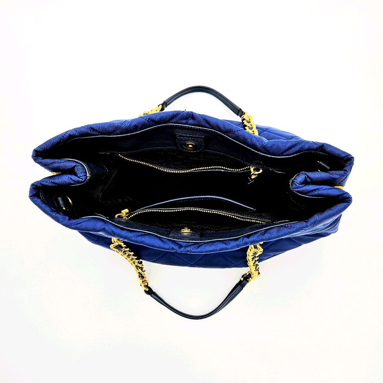 [중고명품셀렉트]프라다 블루 나일론 퀄팅 체인 숄더백--3