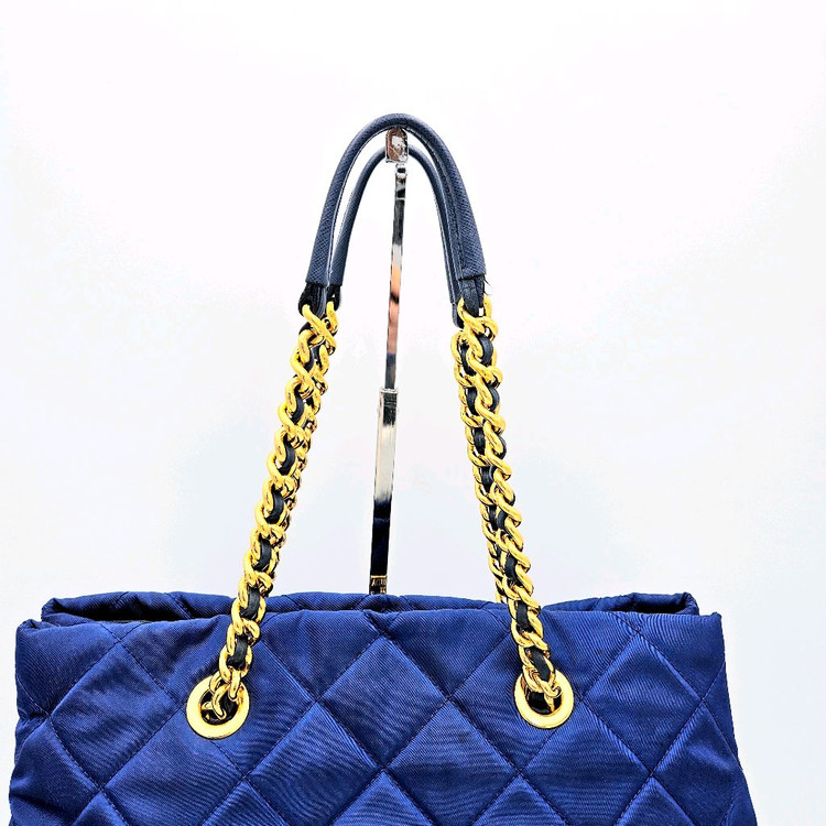 [중고명품셀렉트]프라다 블루 나일론 퀄팅 체인 숄더백--5