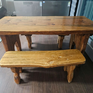 소나무 원목 식탁1개 벤치의자2개 세트 -카페, 식당, 주택, 한옥 인테리어