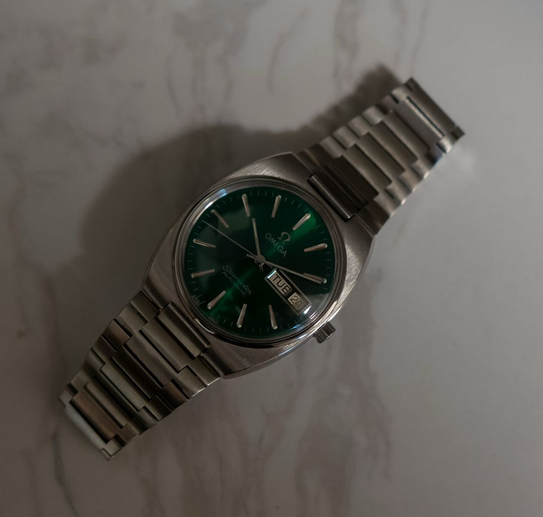 오메가 씨마스터 고구마 데이데이트 올리브그린 오토매틱 빈티지 시계 이미지