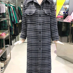 럭키슈에뜨 체크 MIX 셔츠형 롱 코트