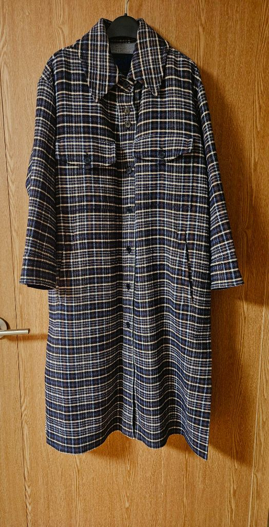 럭키슈에뜨 체크 MIX 셔츠형 롱 코트--2