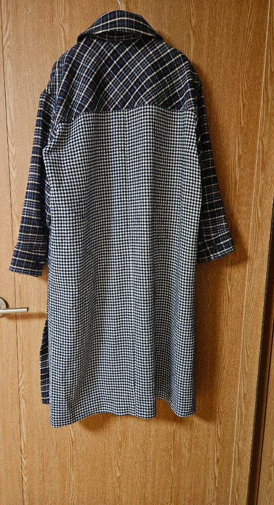 럭키슈에뜨 체크 MIX 셔츠형 롱 코트--5