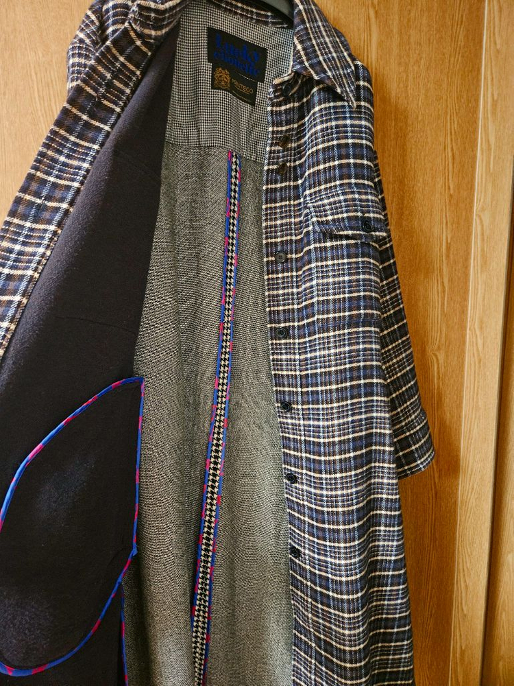 럭키슈에뜨 체크 MIX 셔츠형 롱 코트--6